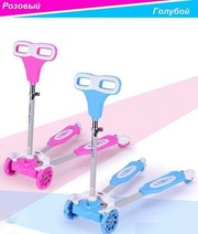 Детский самокат трехколесный Scooter Frog kick: розовый, голубой